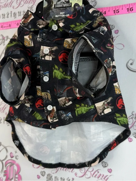 Jurassic World Pet shirt Button-Up Shirt - Black with Multicolor Dino Print - Picture 4 of 12